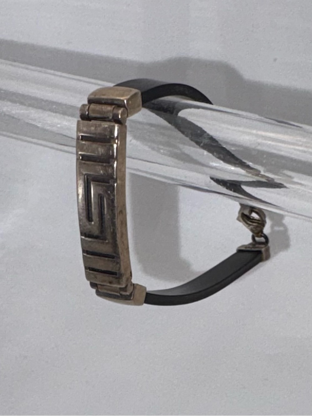 Sterling silver Geometric Leather Strap Bracelet